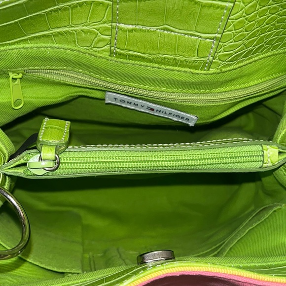 Tommy Hilfiger Swinger Satchel pink and yellow green purse PERFECT FOR SPRING! - Picture 8 of 16